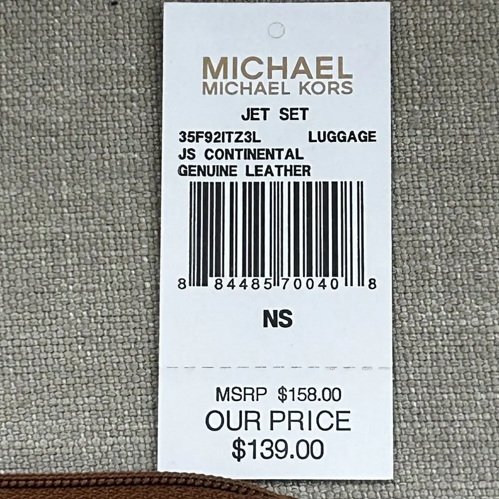 New Michael Kors Jet Set Zip Around Wallet Brown Pebble Leather Gold Logo NWT